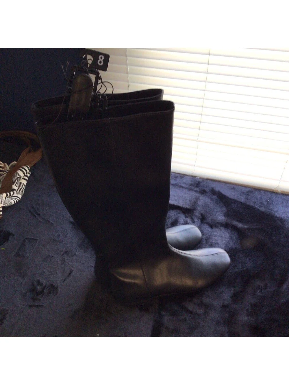 Womens Black Knee High Boots Faux Leather Zip Square Toe Size 8 Wider Calves